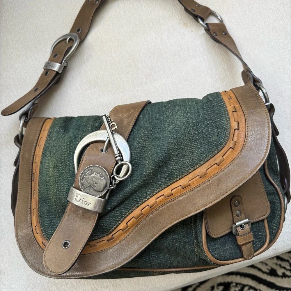 Dior Denim and Tan Shoulder Bag - Picture 2 of 16
